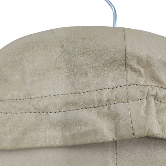 90s Vintage Ruffle Collar Buttery Leather Jacket Coat XS Cream Boho Feminine - Picture 13 of 16